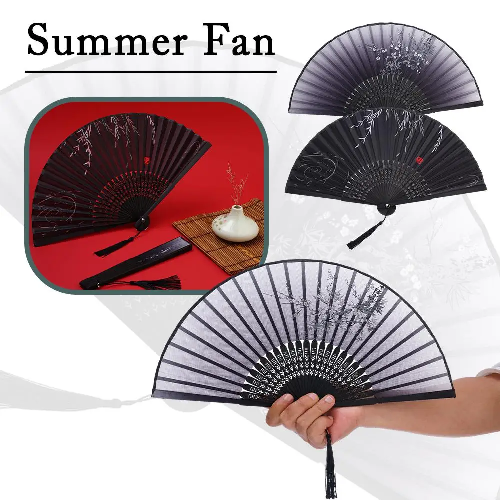 Vintage Chinese Style Folding Fan bamboo hand fan Wooden Classical Elegent Shank Dance Fan Decor with Home Fan Female Tasse E0A8