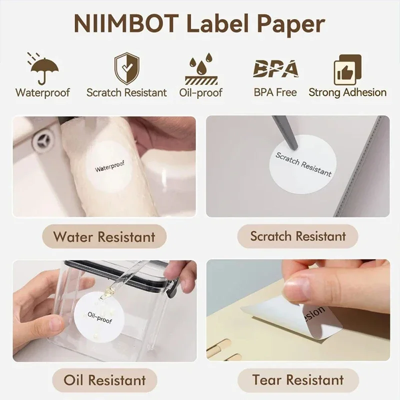 Niimbot-ミニポータブルサーマルプリンター,白,粘着ラベル,防水ラベルのロール,ラベル,タグ,b21,b1