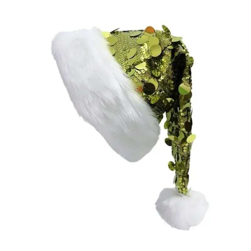 39bd Erwachsene Pailletten Santa Hats Plüsch Weihnachtskappe Glitter Weihnachtskappe für Frauen