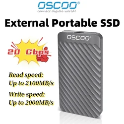 OSCOO 휴대용 외장 SSD, 노트북 및 데스크탑용 C 타입 SSD, 고속 미니 SSD, 20Gbps 속도, 외장 하드 드라이브, 2100 MB/S, 1TB, 2TB