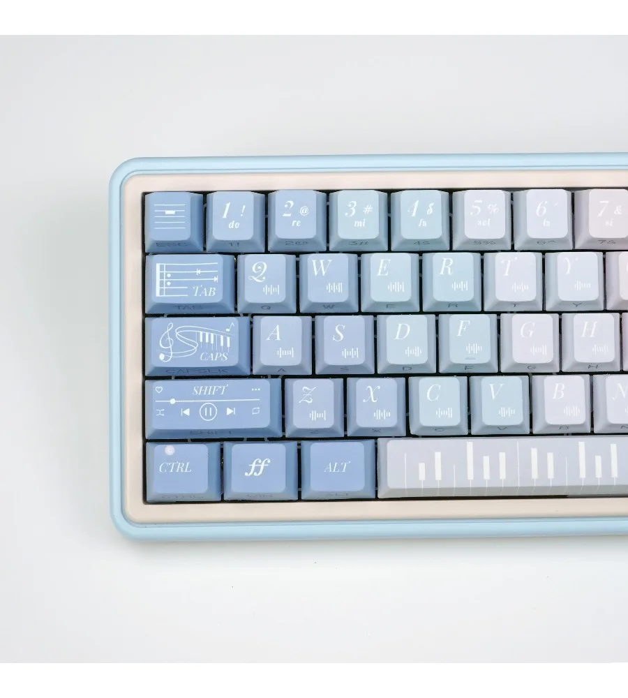 Keycap Sublimation Original factory height Mechanical keyboard 87 98 Blue purple music note side engraved keycap PBT five sides