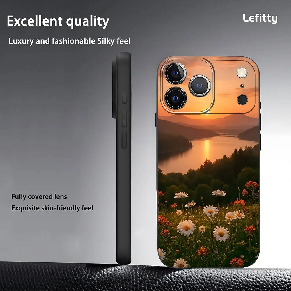 Sunset scenery phone case for iPhone 17 16 15 14 13 Pro Max Plus Mini Frosted Soft Case Funda Shockproof Cases