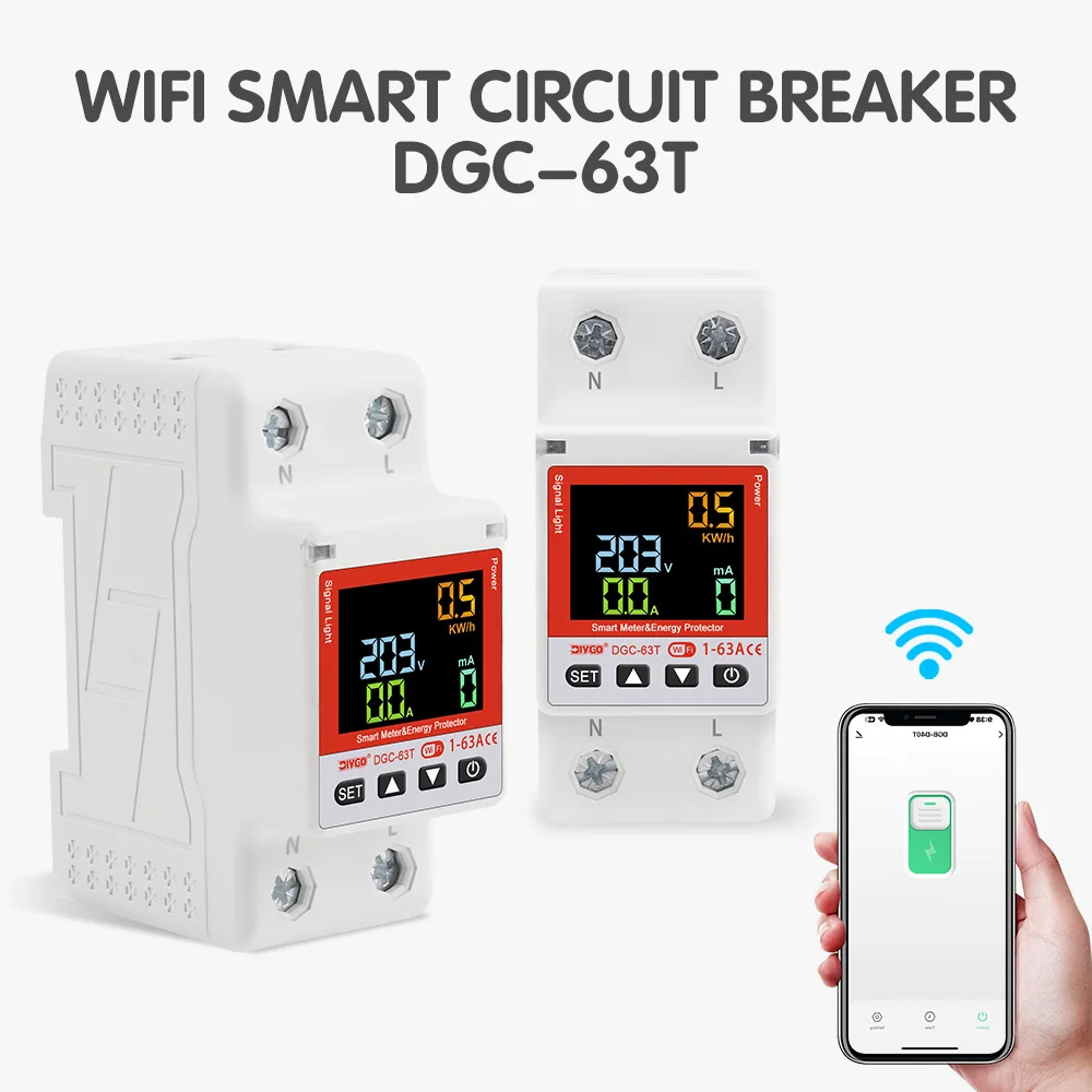 

WiFi Smart Remote Control Circuit Breaker Real-time Data Display Over Under Voltage Protector Energy Power kWh Meter Smart Life