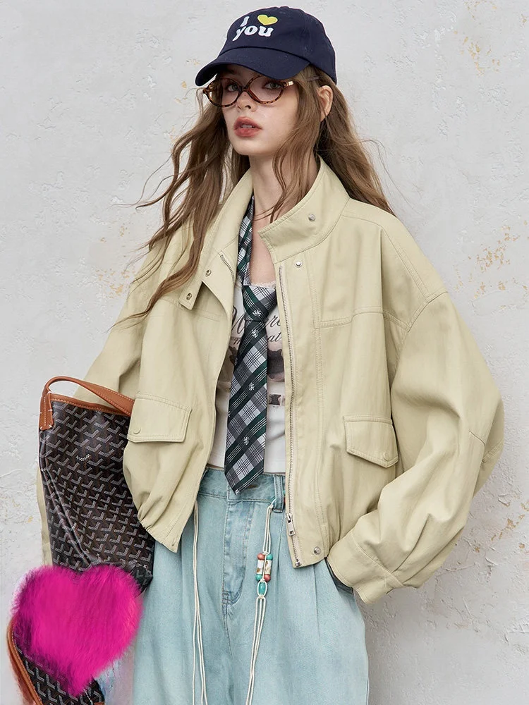 Ele ort PU Leather Jaet Women's Casual Workwear Fairy's ket ature Sensation High-End Feel Teenage Faion