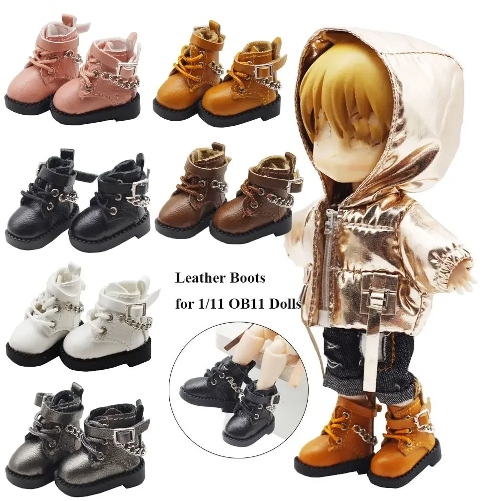 New Casual Handmade Cute Cowhide Dolls Shoes for 1/11 OB11 Shoes 1/12 BJD Doll Shoes Boots For obitsu11GSCbody9OB11 Doll Boots