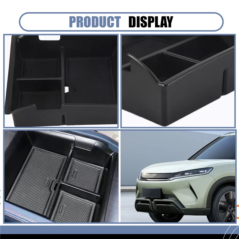 دائم-ل BYD Atto 3 Yuan Plus 2022-2023 اكسسوارات السيارات سيارة مركز وحدة التحكم صندوق تخزين مسند الذراع صندوق صينية تخزين أسود