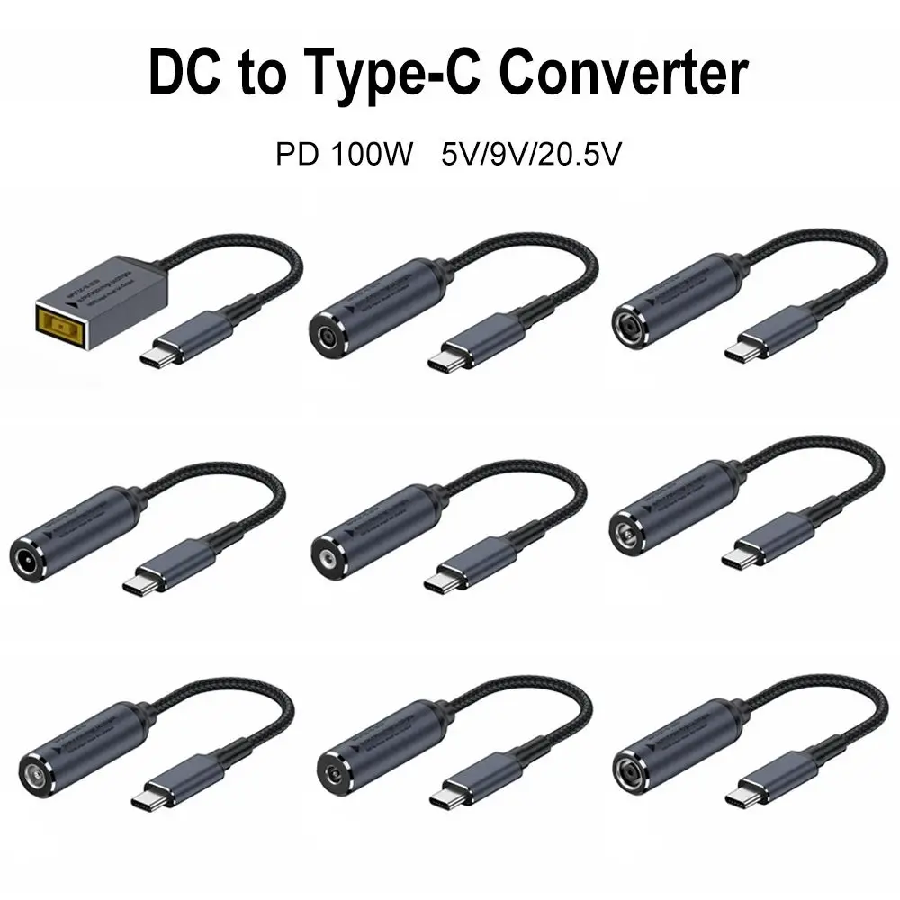 PD 100W DC to Type C Converter 5.5X2.5 7.4X0.6 Square Mouth Power Adapter Tablet 5/9/20V for Lenovo/HP/Samsung