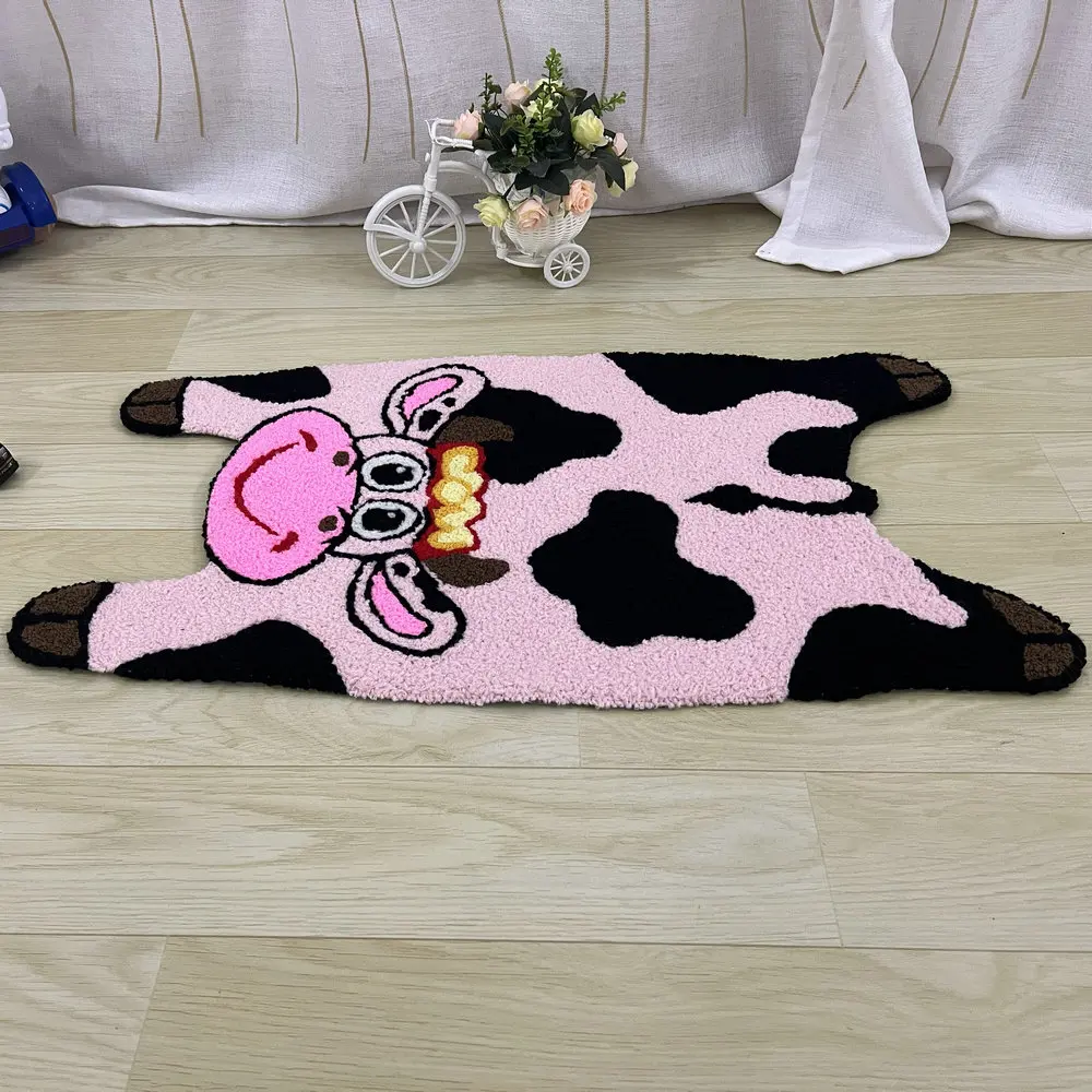 Cute Cow Shape Carpet Child Bedroom Area Rugs Tub Side Anti Slip Floor Pad Animal Doormat Home Kids Room Nursery Decor Mat