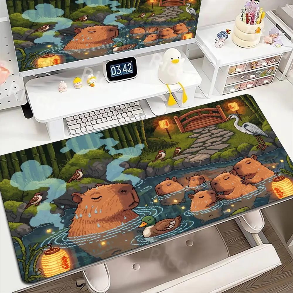 Cute Capybara Forest Large Gaming Mouse Pad Anti Slip Rubber Extended Desk Mat For Laptop Keyboard Office Desktop Gaming Setup