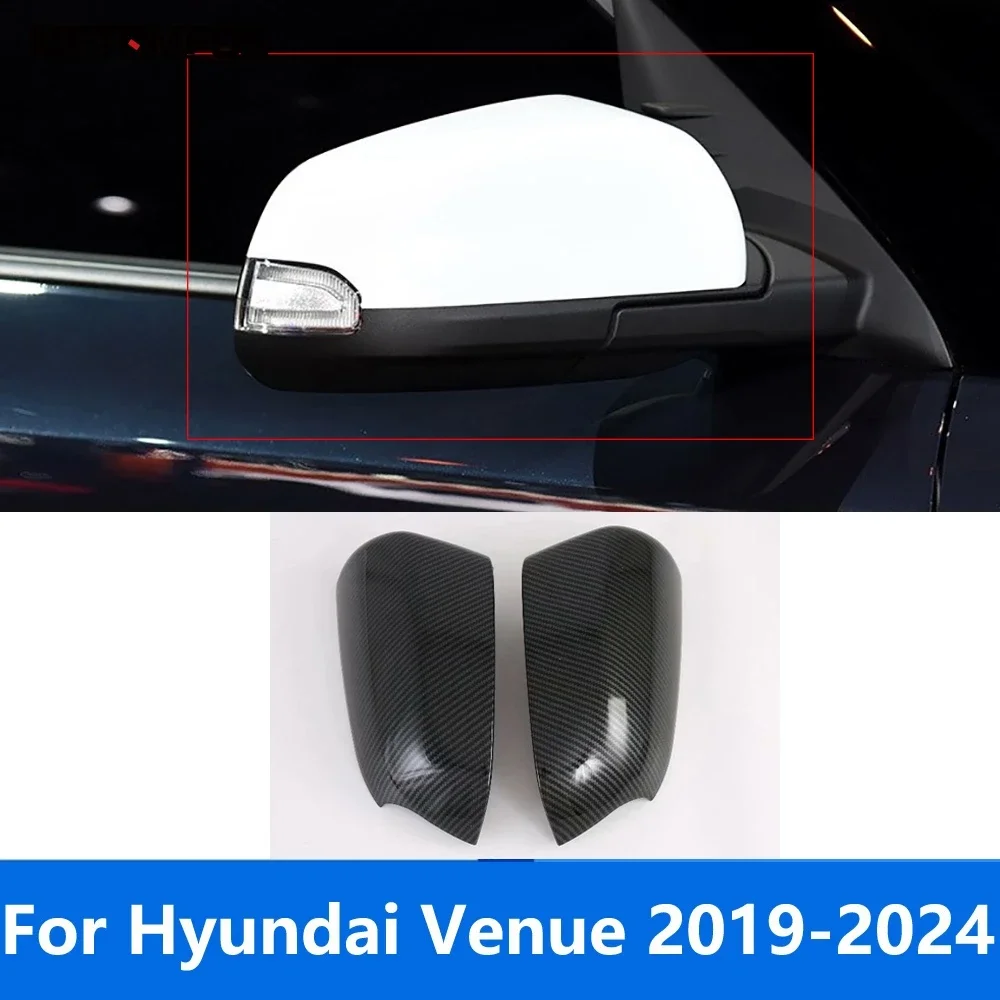 For Hyundai Venue 2019 2020 2021 2022 2023 2024 Carbon Fiber Rearview Side Door Mirror Cover Trim Protection Cap Car Accessories