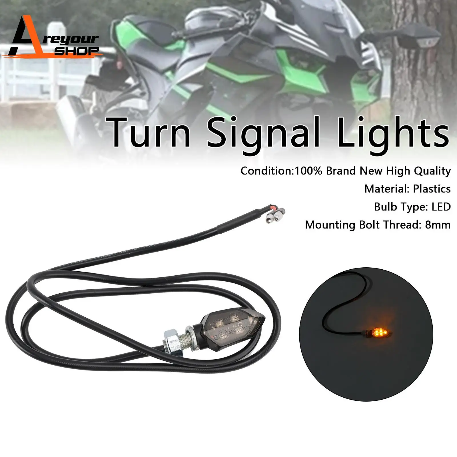

12V LED Turn Signal Indicator Light 8mm Universal Motorcycle for Kawasaki