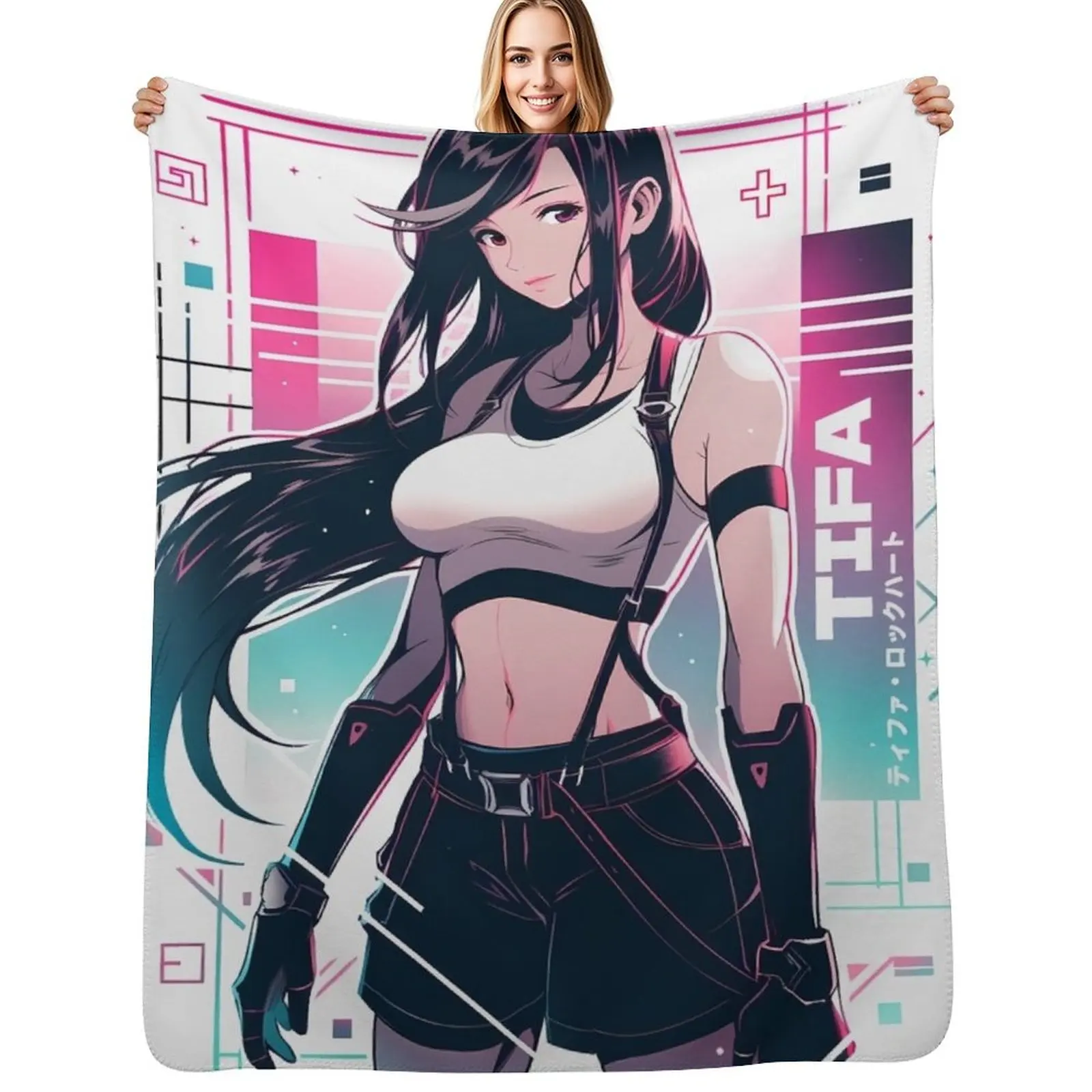 

Tifa Lockhart - Vaporwave Throw Blanket Furrys Weighted Cute Plaid christmas gifts Blankets