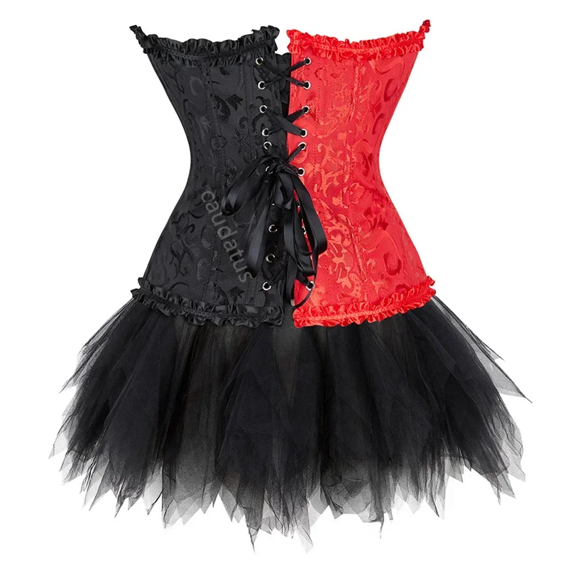 Corset Dress Short Skirt Tutu Mini Set Bustier Plus Size Lace Up Gothic Victorian Vintage Sexy Burlesque Renissance Korsett - view 6
