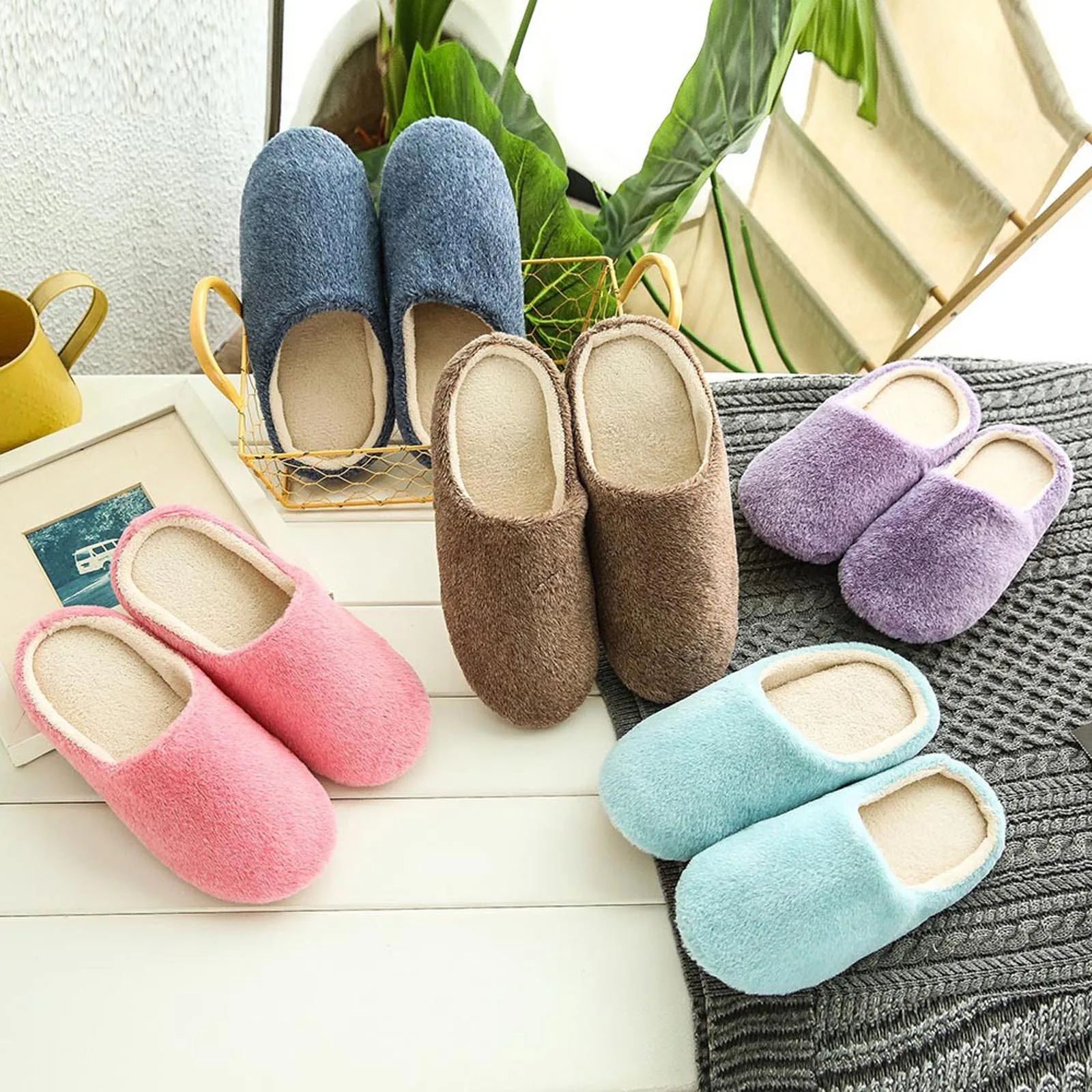 Women's Slipper Solid Color Autumn And Winter Home Slipper For Men Warm Indoor Beadroom Slides Men Stripe Cotton Slippers Women