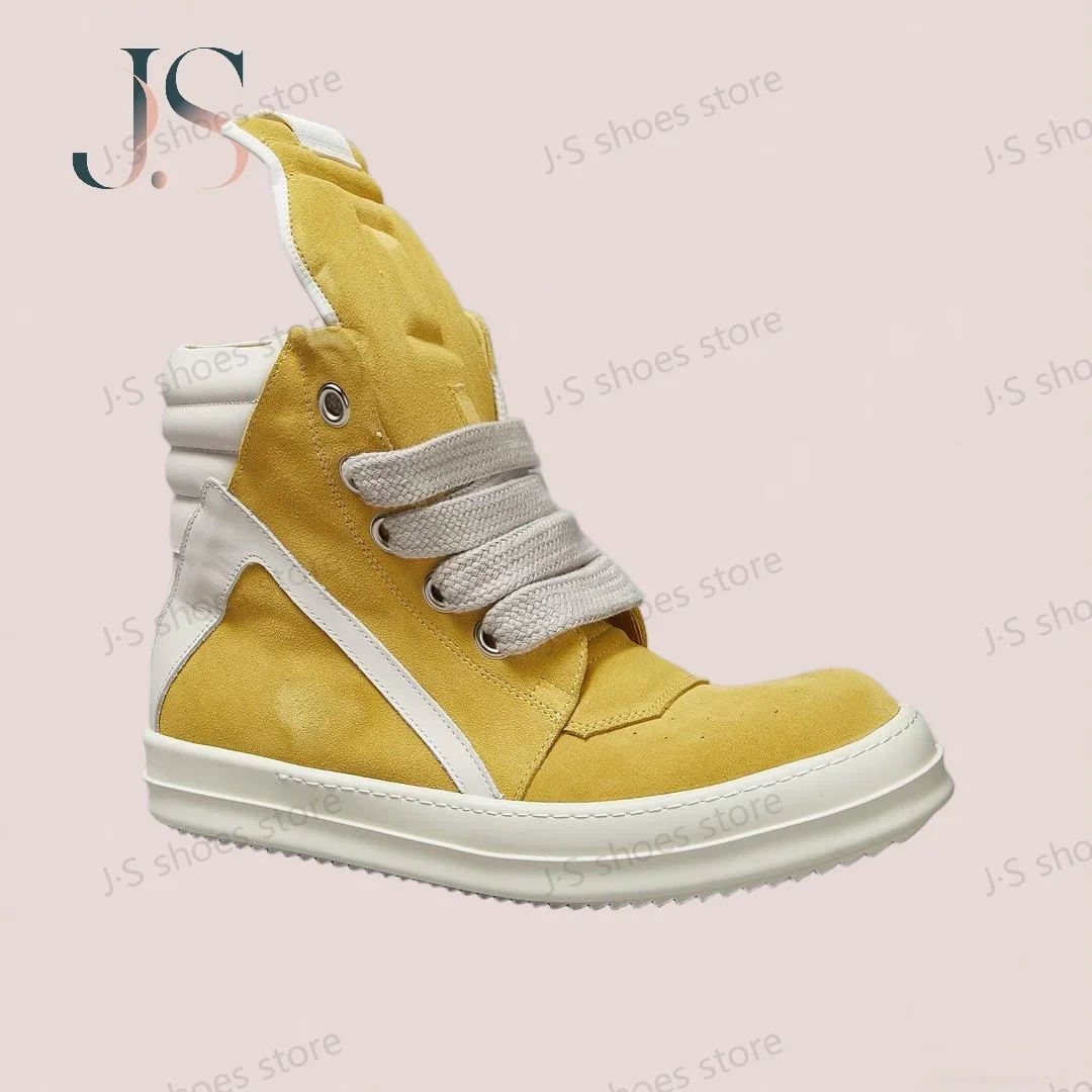 

Brand Men Boots R-o Women Sneaker Yellow Suede Casual Shoes High Top Shoe Ankle Boot Leather Zipper Thick Sole Flat Sneaker