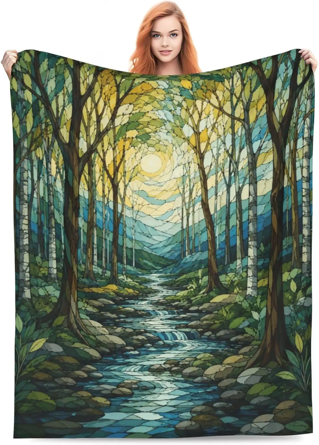 Giant Forest Woodland Blanket Throw for Picnic and Couch Decor Nature Creek River Scene 150x200cm Cozy Living Room Gift