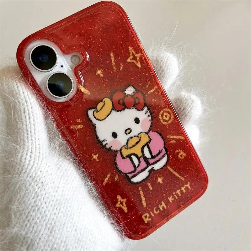 Sanrio Anime Cartoon Hello Kitty Phone Case Kawaii Iphone14/13/16/15Promax Anti Fall Phone Case Phone Chain Girl New Year's Gift