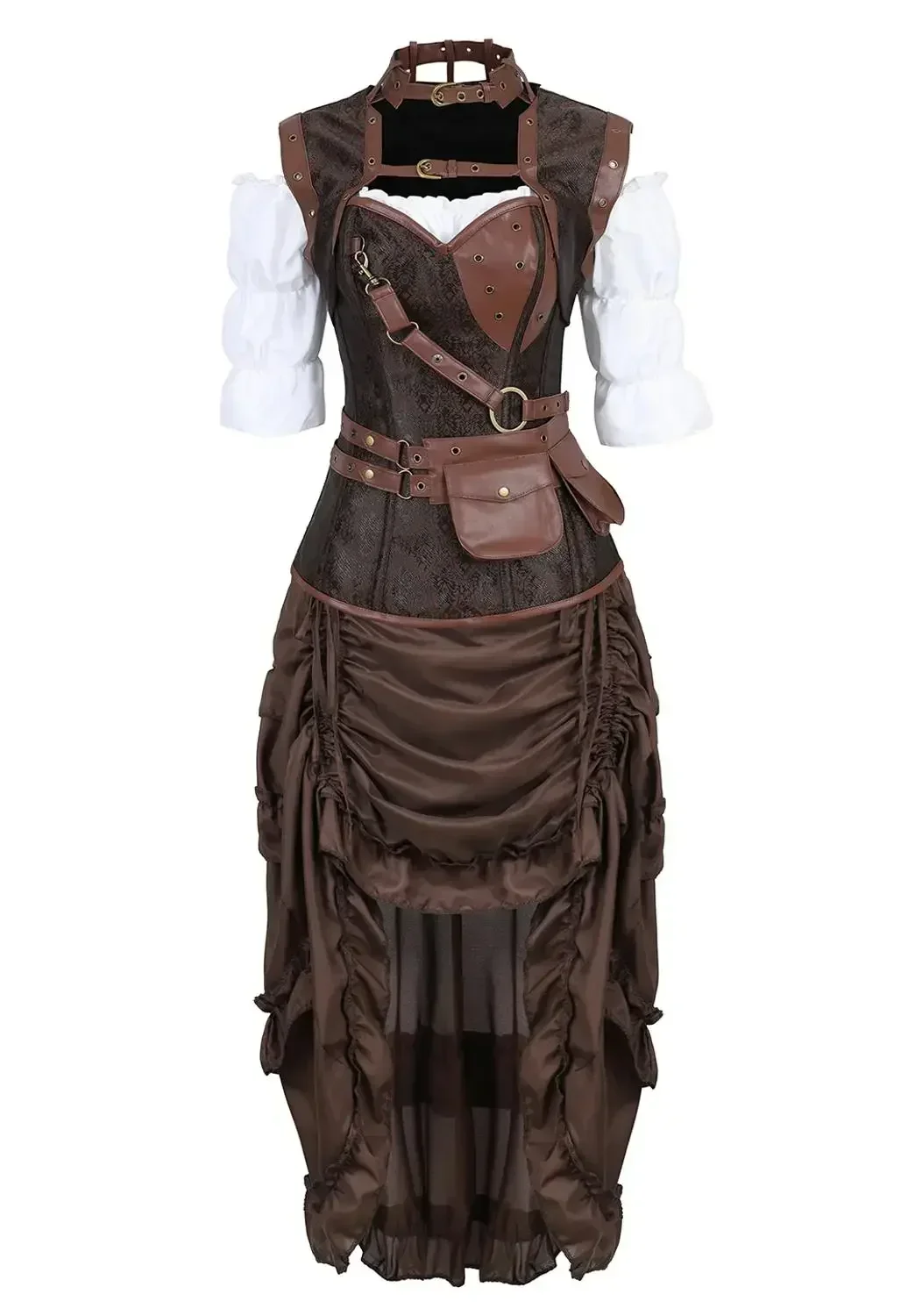 

Leather Pirate Corset Vintage Retro Pattern Bustiers Steampunk Victorian Corsage 3 Piece Outfits for Women Carnival Costumes