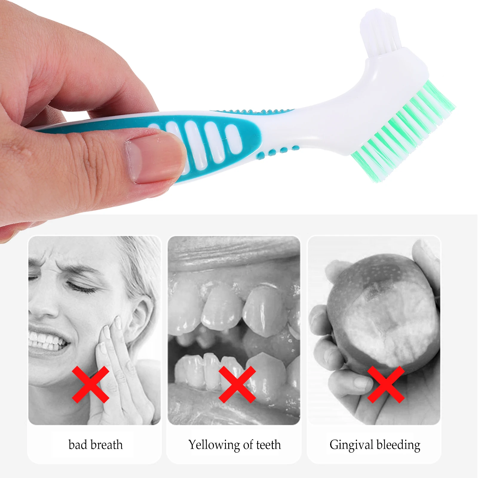 

Double sided Toothbrushes Denture Care Portable False Teeth Cleaners Lightweight Travel al Cavity Safe Use Surface Internal