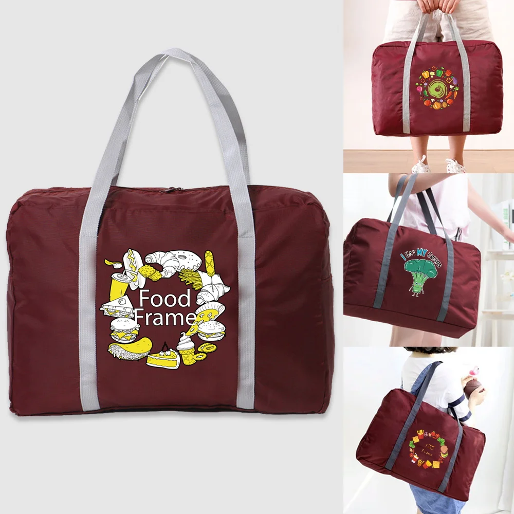 New Foldable Travel Bag Women Fashion Women Portable Storage Bag Unisex Large Capacity HandleBag Food Series Travel Accessories