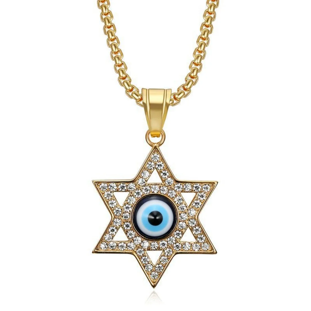 

Religious Evil Eye Star of David Pendant Gold Silver Color Stainless Steel Zircon Hexagram Amulet Necklace for Woman Man Jewelry