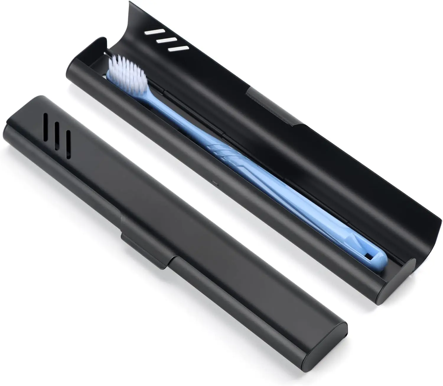 

Durable Aluminum Travel Toothbrush Case, Portable Breathable Holder for Camping, School, Business Trips - Black