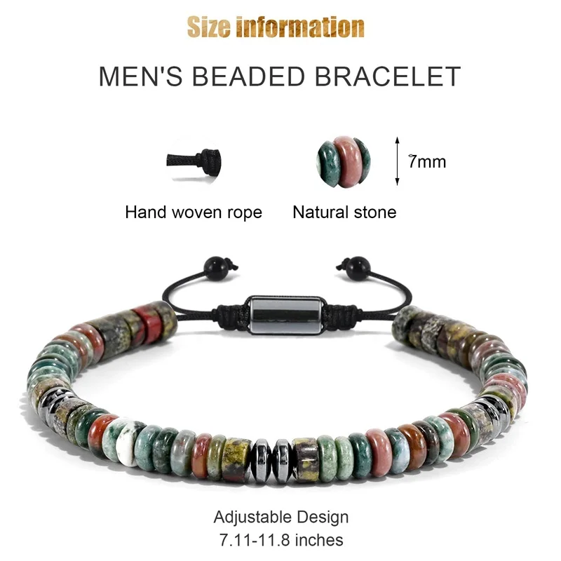 Heilkristall-Armbänder, Abakus-Perlen, flache Perlenarmbänder für Männer und Frauen, verstellbare Armbänder aus Naturstein für Vater und Sohn. – Detail 4