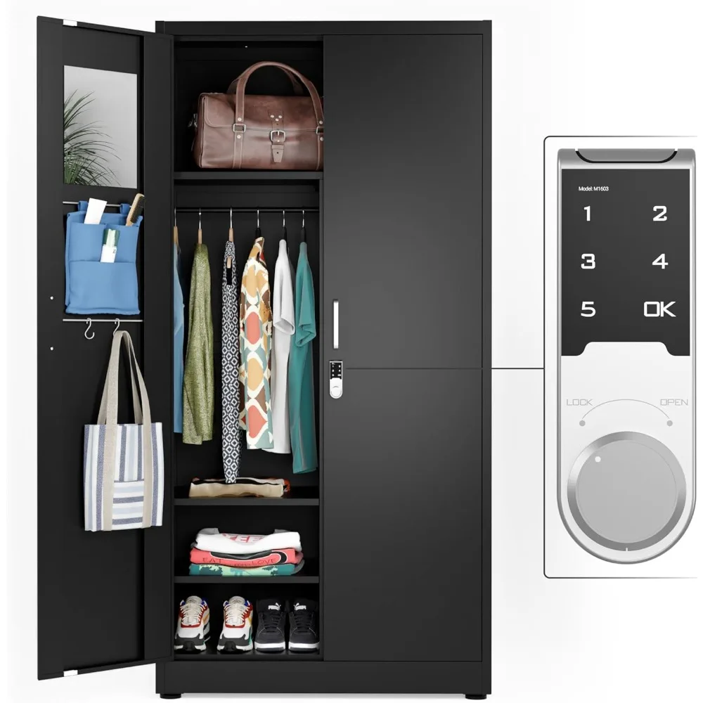 

Metal Storage Cabinet Wardrobe with Digital Lock - Metal Storage Locker with Locking Doors, Adjustable Shelf Height & Position