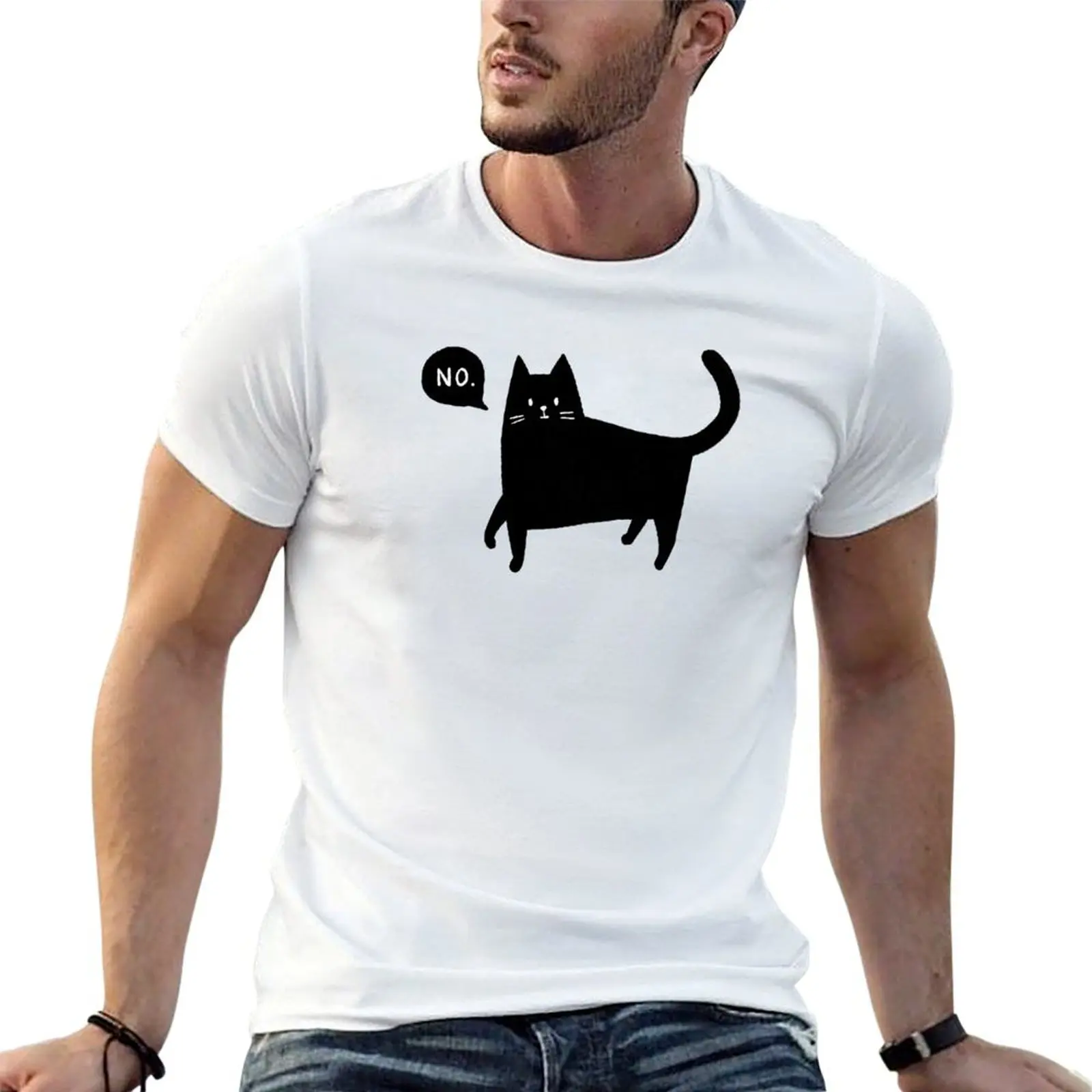 Cat Says No T-Shirt Casual Basic Short Sleeve T-Shirt