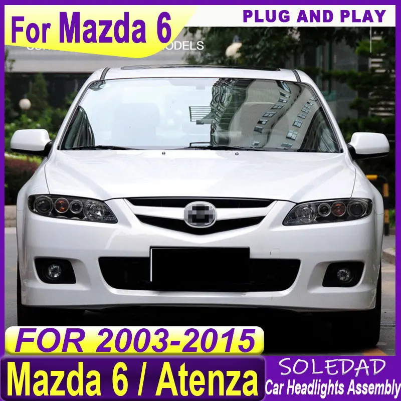 Car System Headlights For Mazda 6 2003-2015 Modified Head Lamp Angel Eyes LED DRL Daytime Running Lights Plug and play