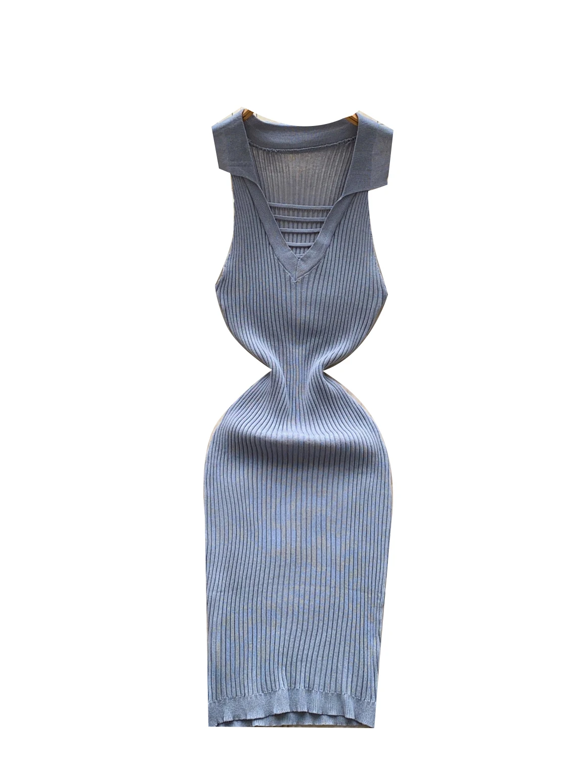 Retro Hollow out  Ne Svel Hanging Ne Dr Women Slimming Pure Desire Bodycon Knitted Dr mid Length a Line