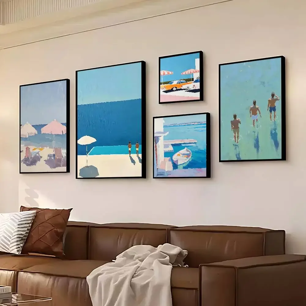 Retro Beach Poster Boho Beach Art Coast Italy Landscape Prints Poster Modern Minimalist For Living Room Kitchen Wall Home Decor