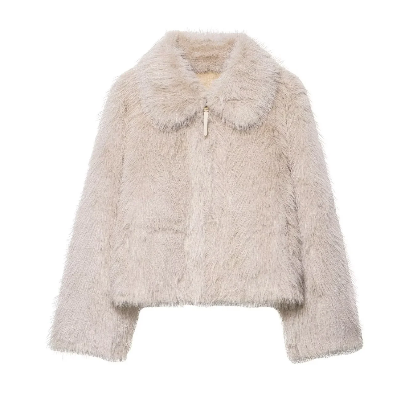 المرأة قصيرة فو الفراء معطف الإناث الخريف الشتاء طويلة الأكمام بسيطة جاكيت زيبرا سيدة دافئة أنيقة أبلى جاكيتات الشارع الشهير