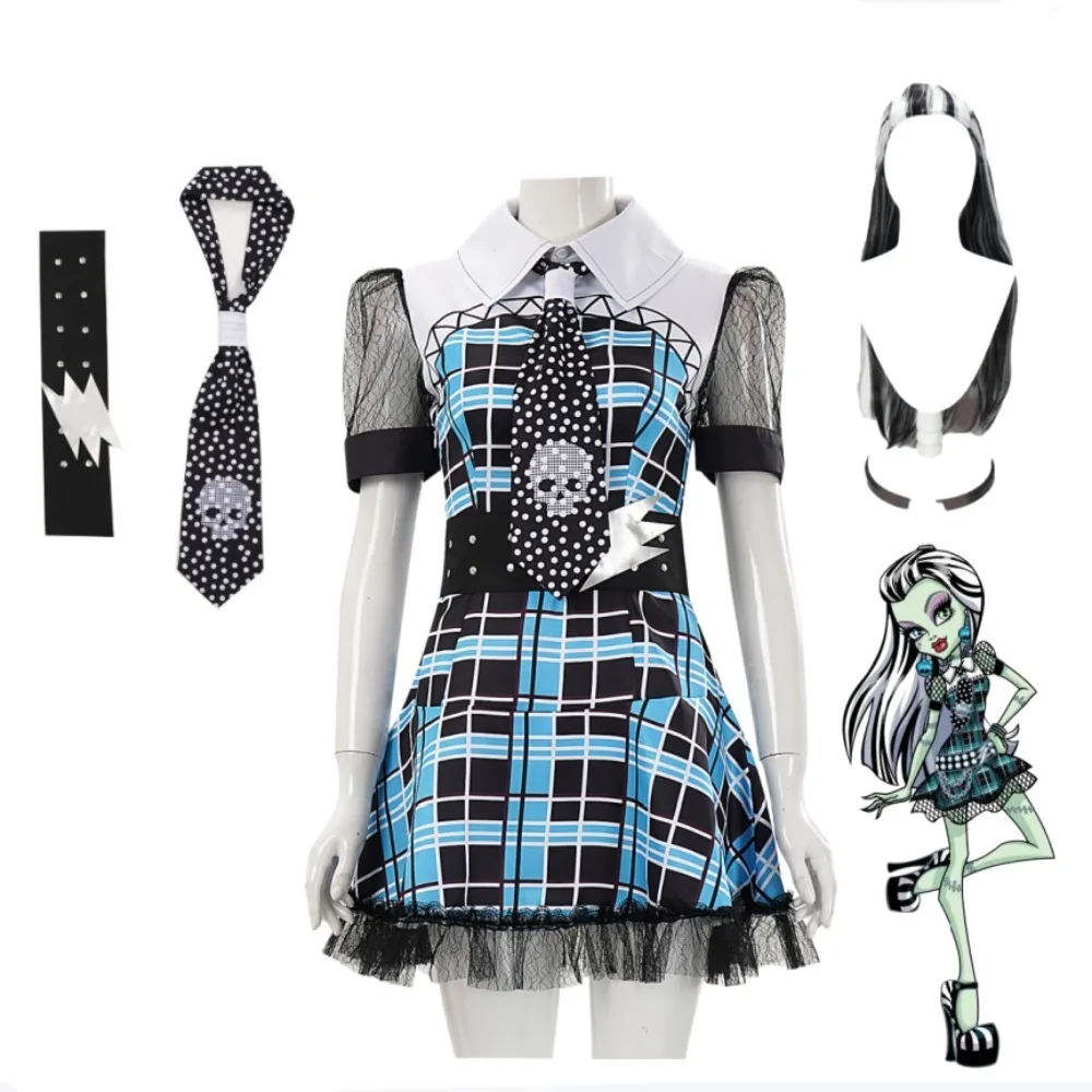 

Monster Frankie Stein Cosplay Costume Dress with Accessories Adult Women Halloween Comic Con Carnival Stage Performance Outfit