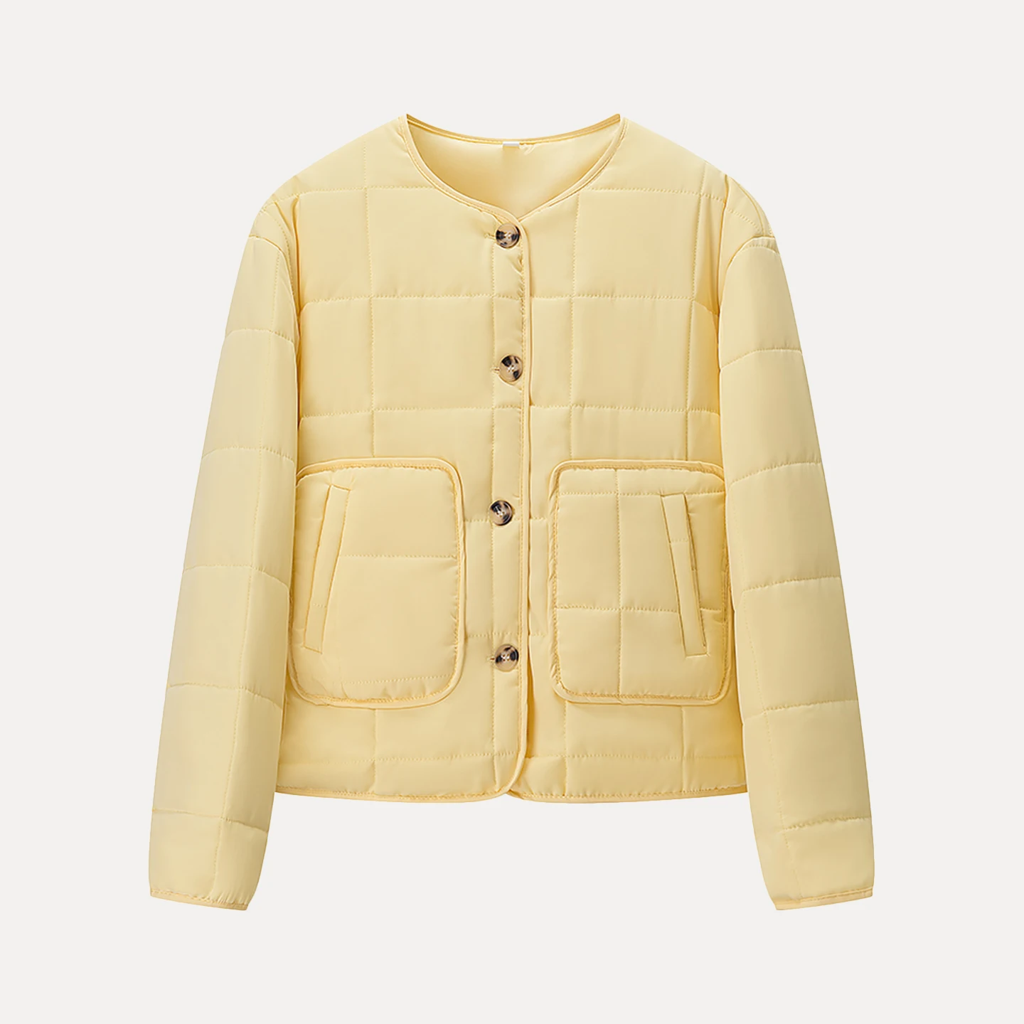 다이나믹 솔리드 컬러 라운드넥 퀼팅 코튼 셔츠 그리드 패턴 여성 가을 신상 출퇴근용 스트레이트 튜브 긴팔