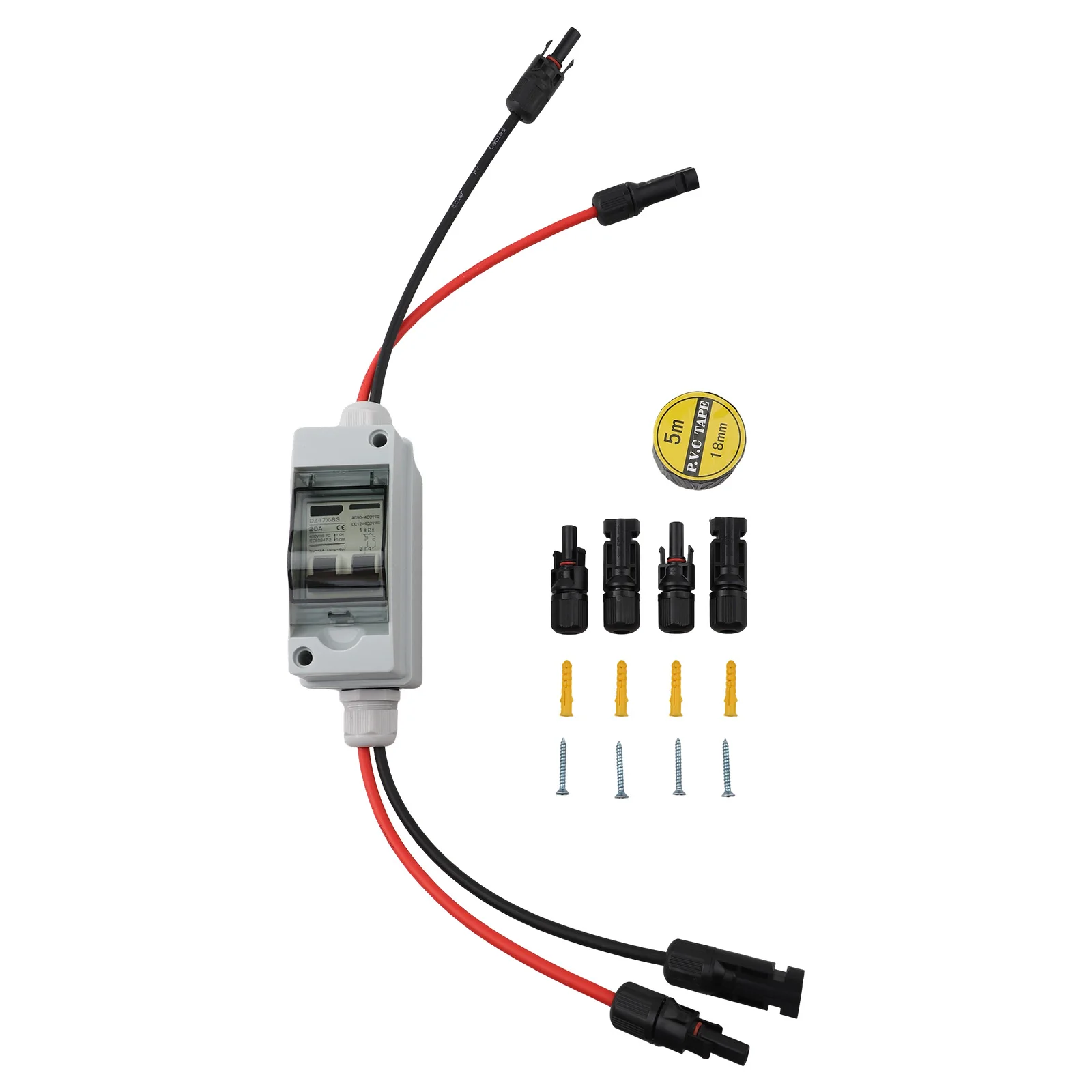 2 เสา Circuit Breaker DC Circuit Breaker กล่องกลางแจ้งไม่มีขั้ว V1 สารหน่วงไฟ Rating ที่ถูกต้อง Current Trip