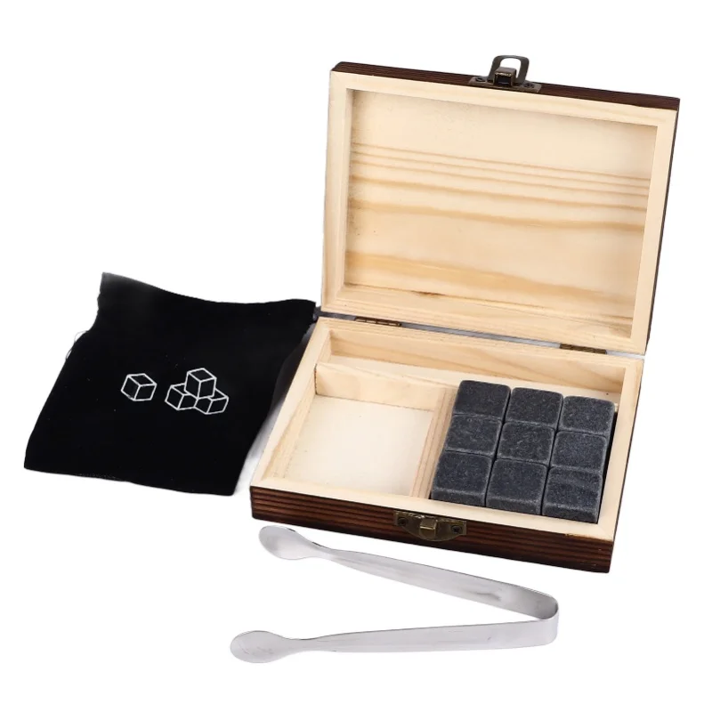 Whisky Stones Cube Shaped Granite Chilling Whiskey Rocks Set Recyclable Quick Drying Whisky Stones With Pine Box