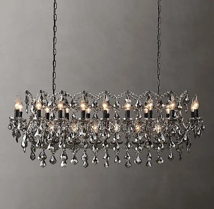 19th C. Rococo Iron & Crystal Chandeliers Rectangular  Lighting Candles Suspension Lamp Home Decoration