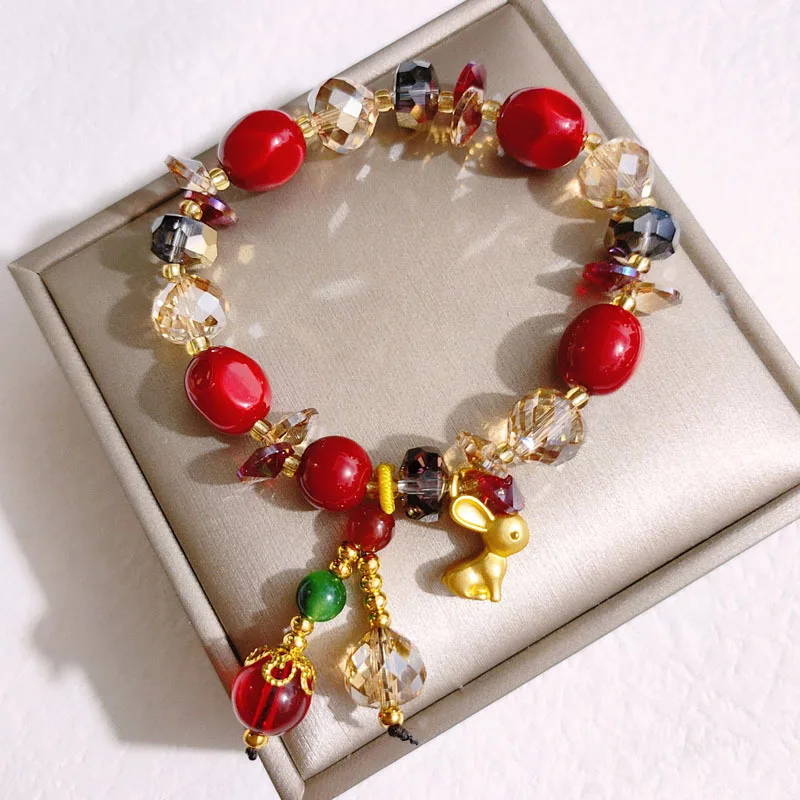 

China Red New Year Bracelet Year of the Rabbit Bracelet for women New Year Gift Rabbit Red Bead Jewelry for women gift for girl