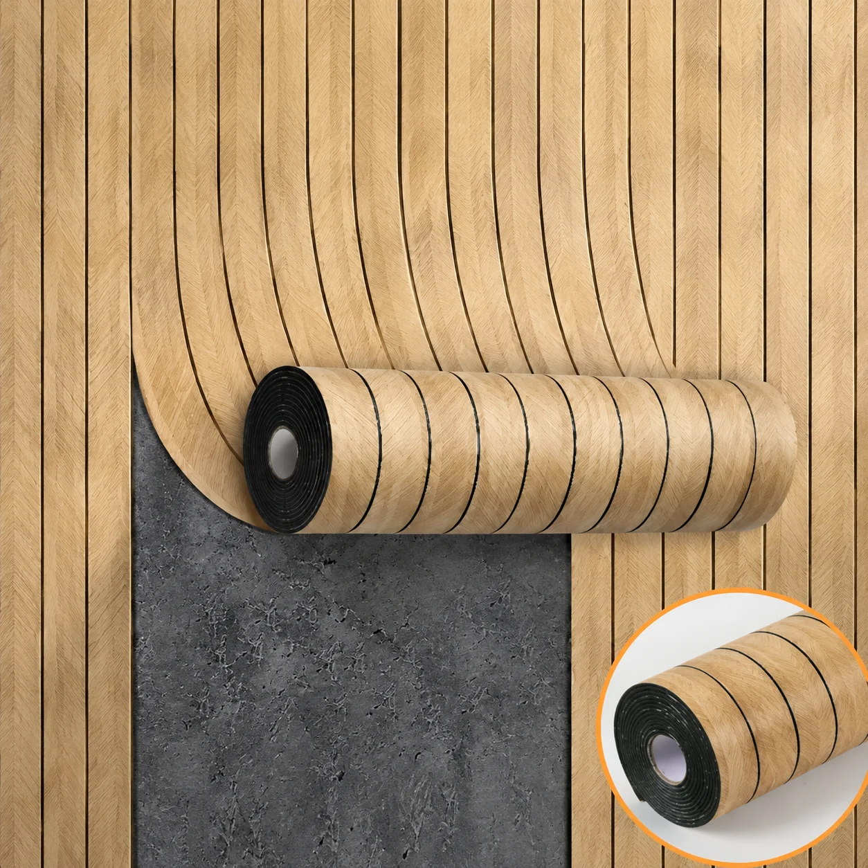Self Adhesive Vertical Strip Wood Look Wall Sticker 3D Textured Slat Wallpaper Easy Install Wall Decor For Dining Room Office.