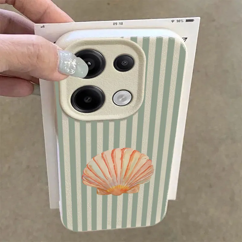 Fresh Shell Stripes Design Phone Case for Xiaomi Poco F7 X7 X6 X5 F5 M6 Pro 4G F6 Pro 5G Shockproof Lychee Pattern Bumper Cover view 2