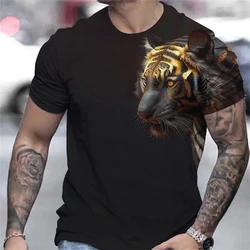 Camiseta masculina com estampa tigre, 3D com animais, manga curta, pulôver masculino, camisetas grandes, tops casuais, T-shirt, roupas masculinas, verão