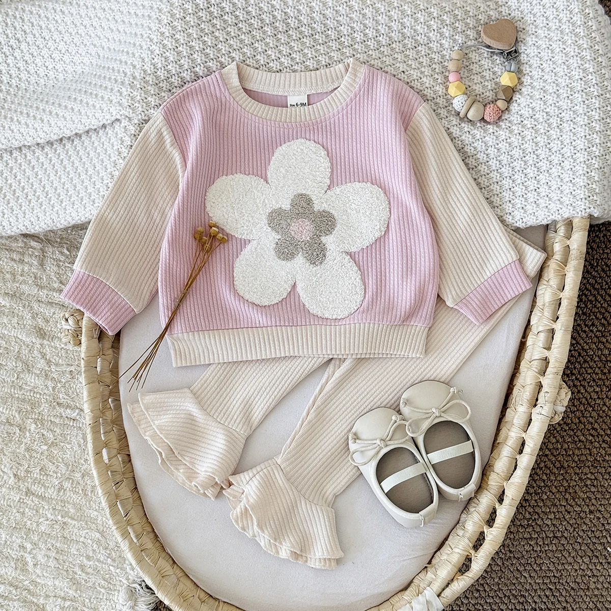 2025 Autumn/Winter Style 0-3 Year Old Baby Small Flower Embroidered Hoodie Micro Spicy Pants Two Piece Set