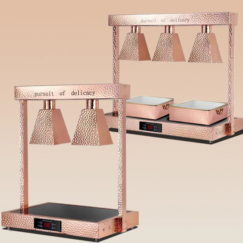 Airuisi Rose Gold Stainless Steel Double Lights Food Heat Preservation Lamp Warmer Buffet Stove Electric Catering Buffet