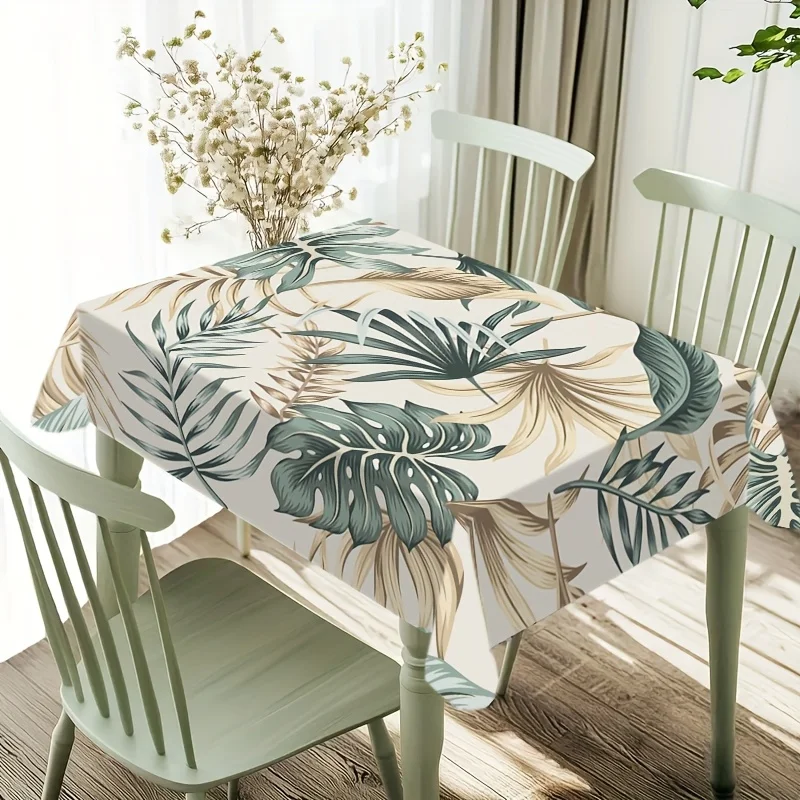 VIKAMA Tropical Plant Print Tablecloth, Water-Resistant And Dirt-Resistant, For Dining Room, Cafes, And Kitchen Home Decoration.