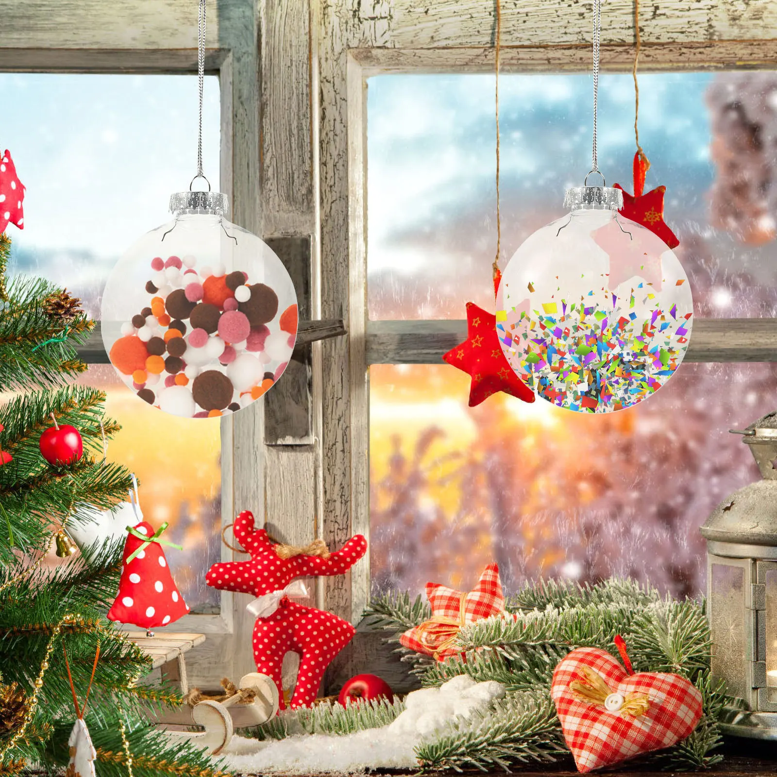 

10Pcs Fillable Clear Ball Ornament Transparent Plastic Decorative Bauble for DIY Christmas Tree Hanging Adornment