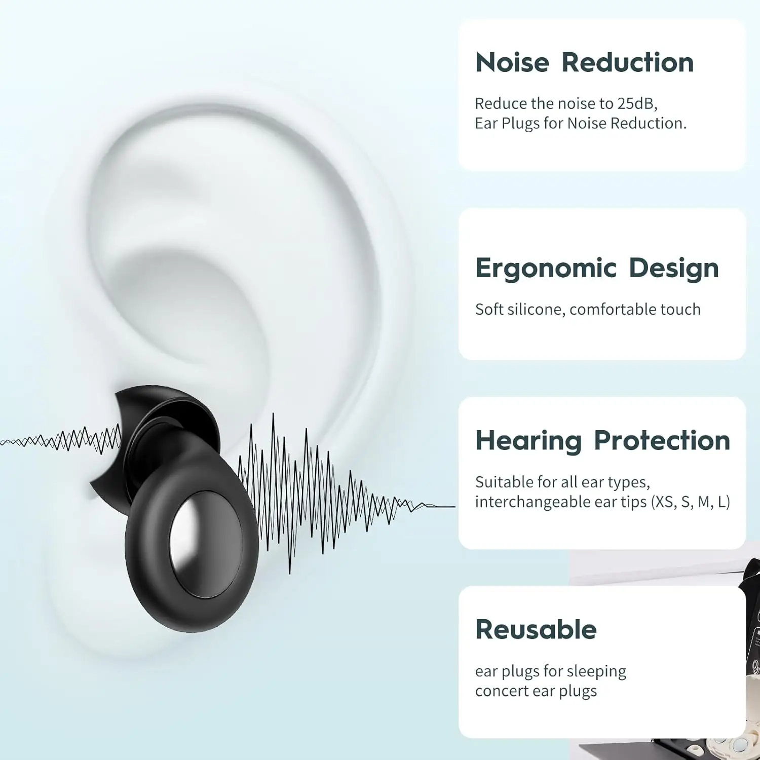 Soft Reusable Silicone Noise Cancelling Ear Plugs for Sleeping Studying Hearing Protection with Carrying Bag
