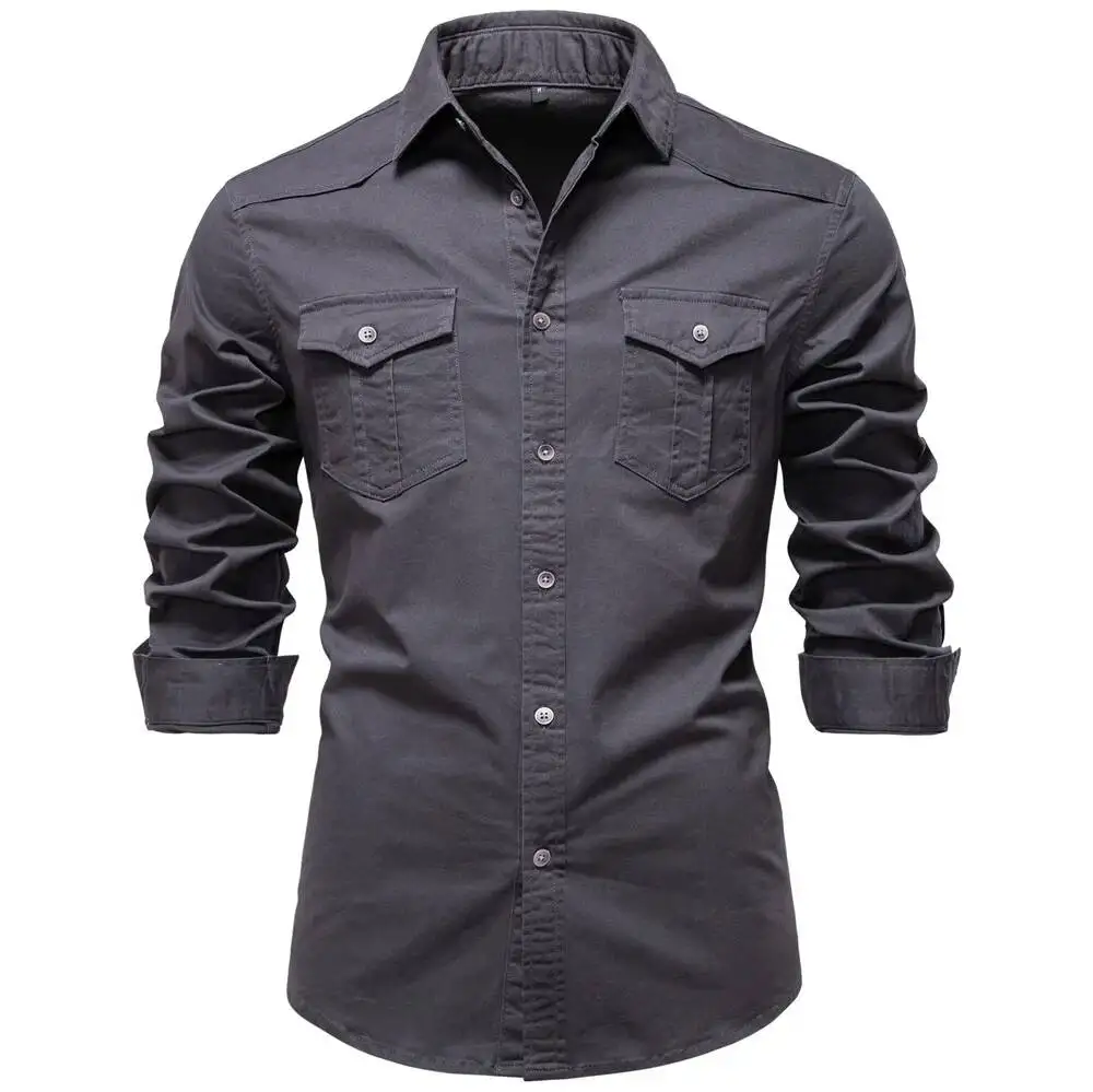 AIOPESON 2026 Business Cotton Pocket Shirt Long Sleeve Quality For Casual Slim Fit Solid Color Men Shirts