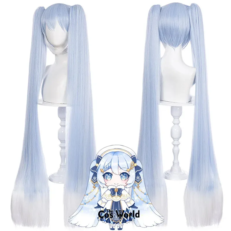 

VOCALOID 2021 Snow Miku Blue White 120cm Long Straight Anime Cosplay Wigs Fiber Heat Resistant Synthetic Hair + Wig Cap