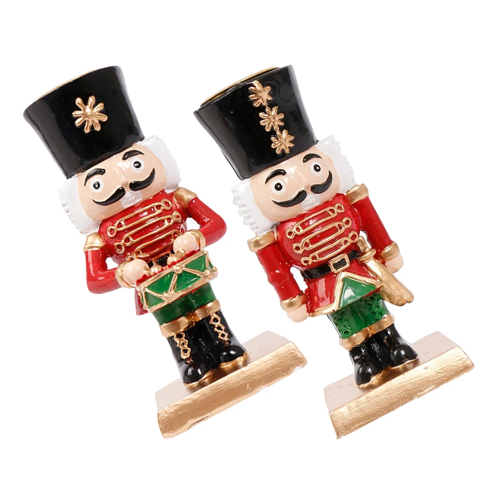 

2Pcs European Nutcracker Holder Resin Christmas Taper Candlestick Rustic Xmas Table Decor Holders for Christmas